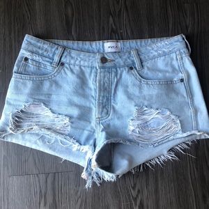 Distressed jean shorts